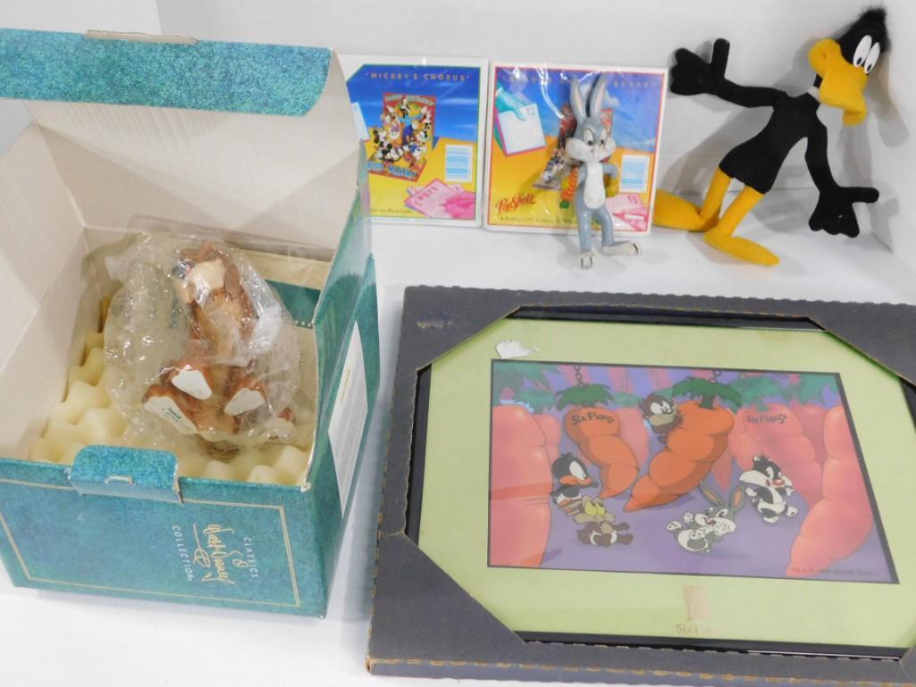 Toy Lot incl Daffy Duck Plush Dog Figure , Framed Bugs: Toy Lot incl Daffy Duck Plush Dog Figure , Framed Bugs Bunny , etc