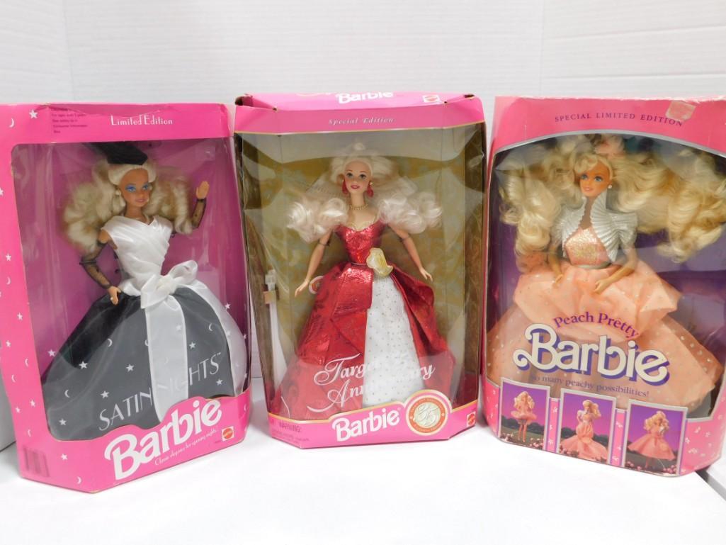 3 Barbie Dolls incl Satin Nights Barbie Limited: 3 Barbie Dolls incl Satin Nights Barbie Limited Edition, Special Edition Target 35th Anniversary Barbie, Special Limited Edition Peach Pretty Barbie