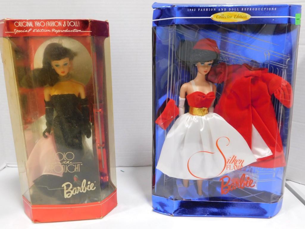 2 Barbie Dolls incl REPRO 1960 Fashion and Doll Solo: 2 Barbie Dolls incl REPRODUCTION 1960 Fashion and Doll Solo Spotlight and Collector Edition Silken Flame Barbie . These have original boxes but boxes have some wear