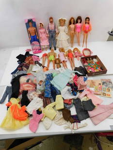 Vintage 1960s-70s Barbie and GI Joe TLC Doll Lot: Vintage 1960s-70s Barbie and GI Joe TLC Doll Lot including 1964 flocked hair GI Joe. Clean, tight joints, good hair flocking, cracks in knees. Pearl Beach Ken NIB, Twist n Turn Brunette Barbie, discol