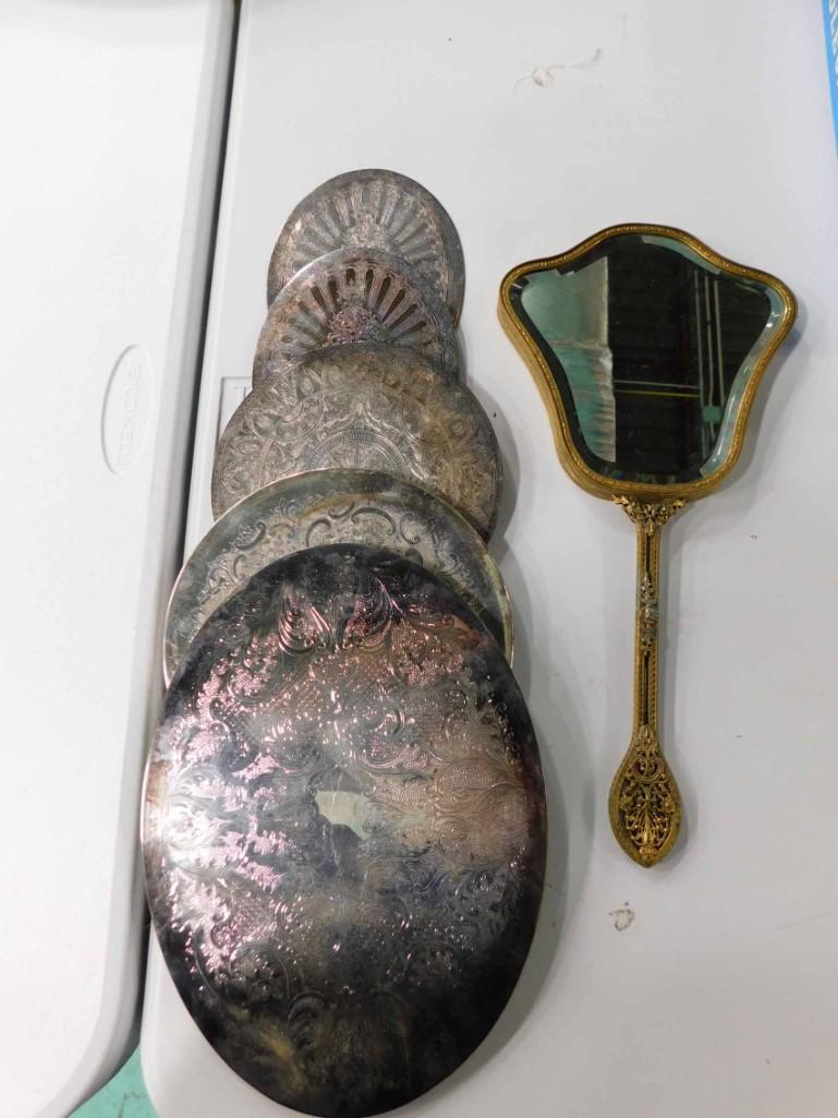Dresser Items incl Beveled Hand Mirror , Silver Plate (1 of 4)