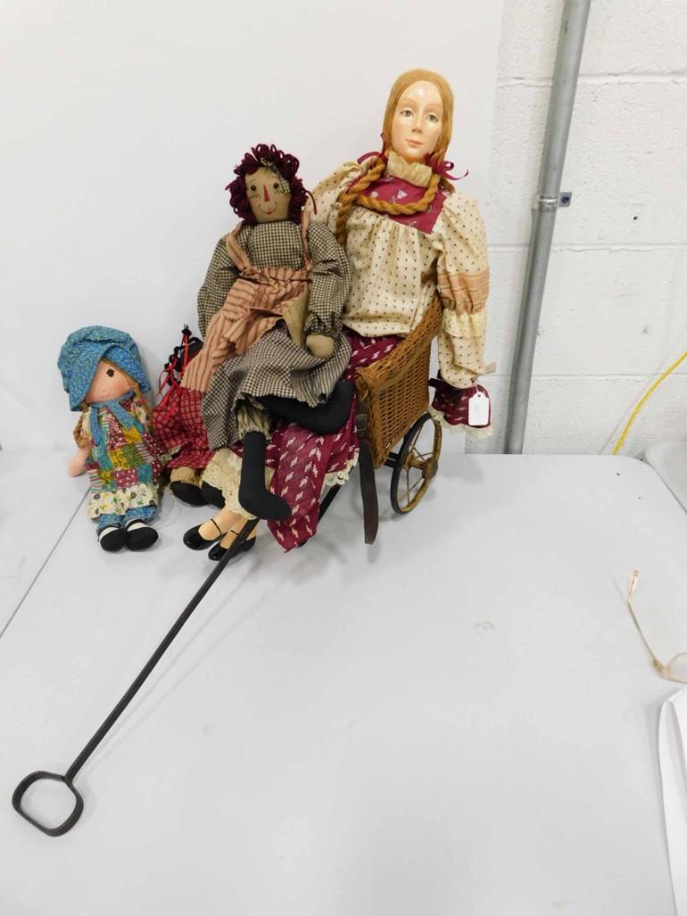 Boyds Bears Artesian Series Cloth Raggedy Ann Doll,: Boyds Bears Artesian Series Cloth Raggedy Ann Doll, Black Americana Cloth Doll , Cloth Holly Hobbie , Wicker Doll Cart