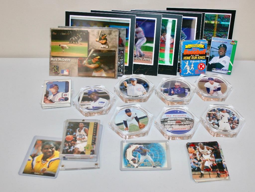 Lot of Various Sports Memorabilia - Coasters, Michael: Lot of Various Sports Memorabilia - Coasters, Michael Jordan Cards, Instant Replay Cards and More
