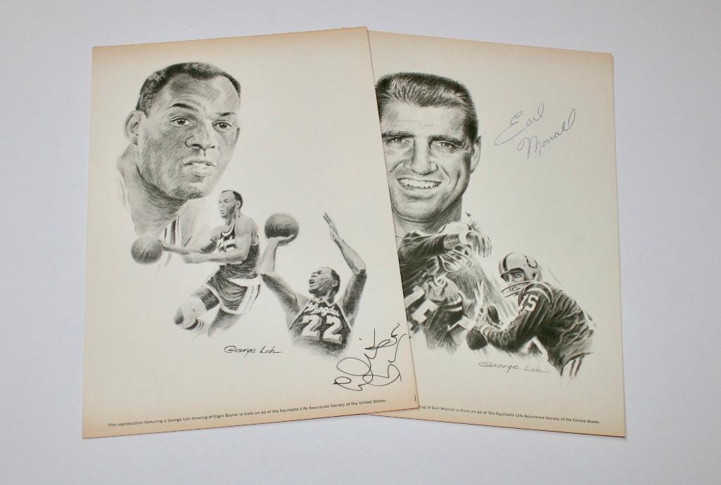 Earl Morrall and Elgin Baylor Signed George Loh Prints (1 of 5)