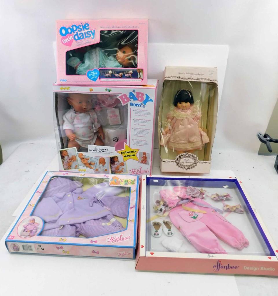 Baby Born Lifelike 19" Vinyl Posable Baby Doll w: Baby Born Lifelike 19" Vinyl Posable Baby Doll w Accessories New in Box by Zapf Creations . 19" Chou Chou & Effanbee Penny Pretty Pockets Doll outfits NIB . 1991 Tyco Little Oopsie Baby Do