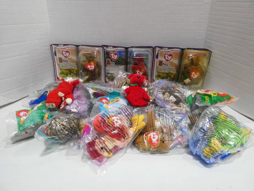 Lot of Ty Beanie Babies incl Dinosaur Trio , McDonalds: Lot of Ty Beanie Babies incl Dinosaur Trio , McDonalds Beanie Babies etc . new in packages or with tags