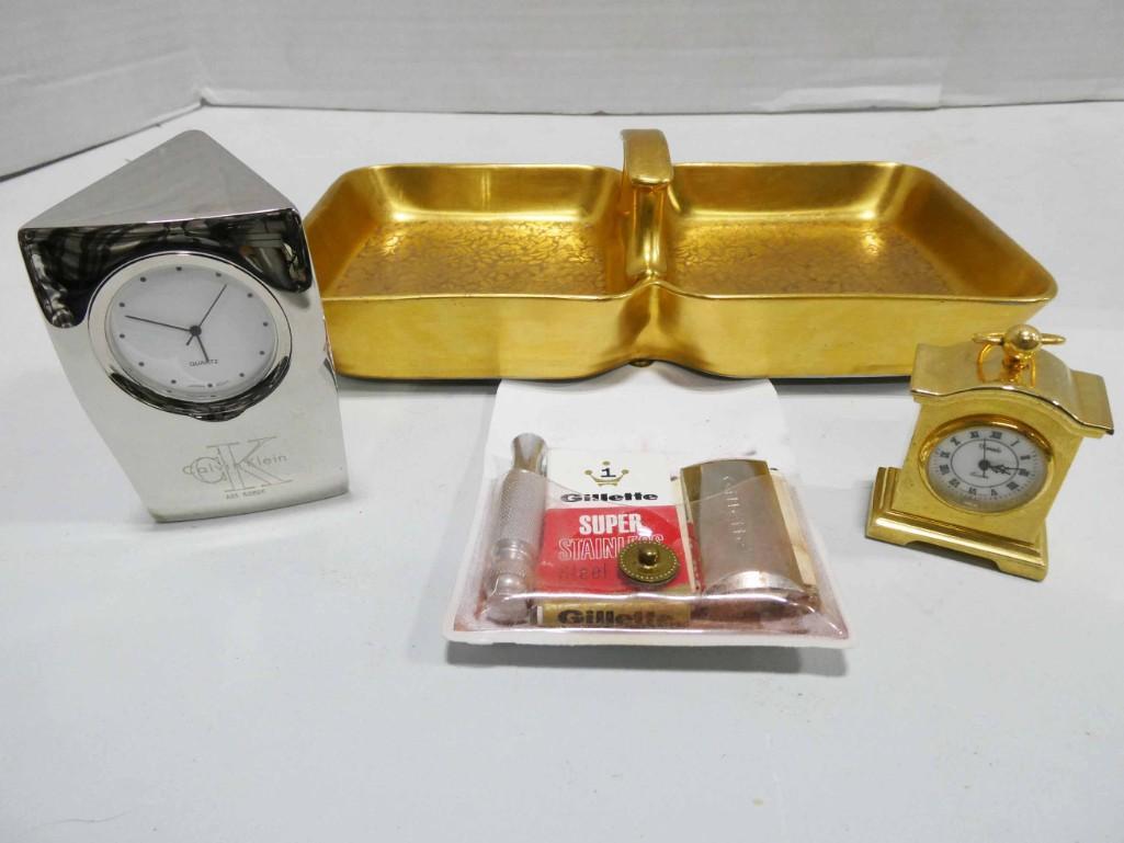 Collectibles Lot incl Calvin Klein Clock, Divided Dish (1 of 4)