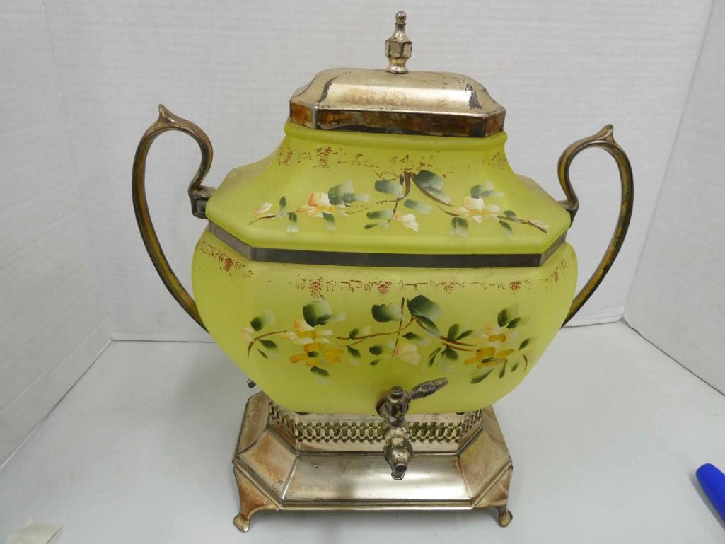 Antique 1920s Satin Glass and Silver Plate Drink (1 of 3)