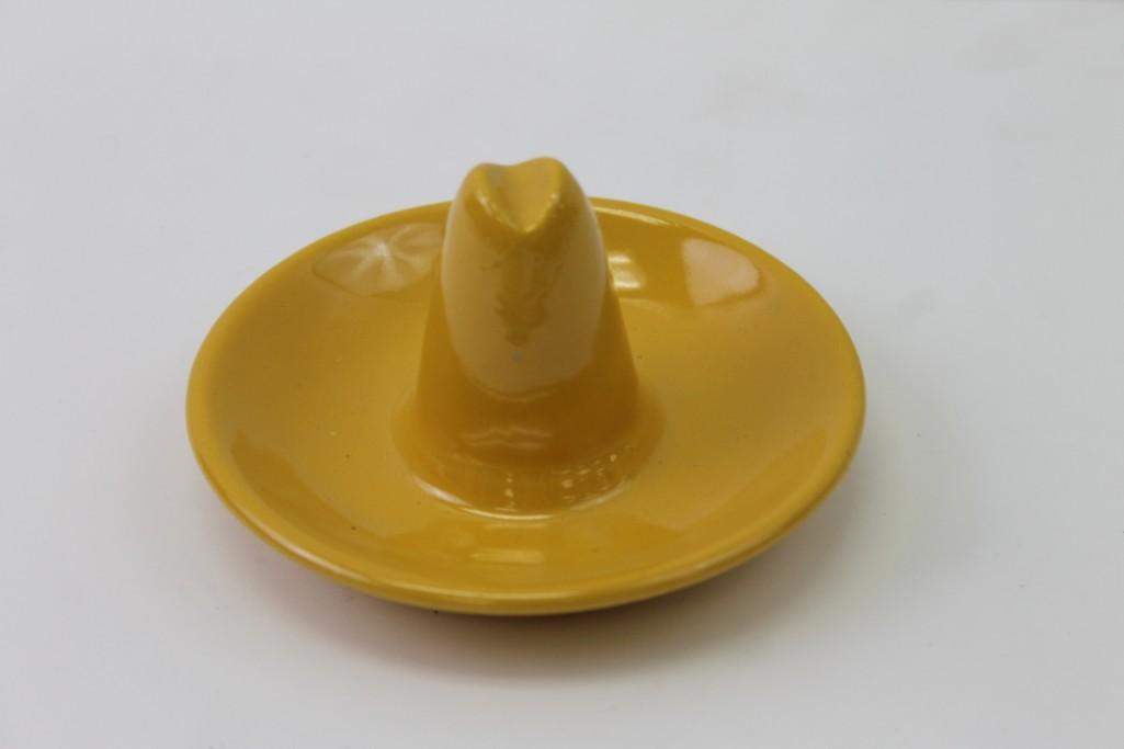 Bauer Sombrero Ashtray: Bauer Sombrero Ashtray . Marked 'Bauer Los Angeles' this is a favorite of the Bauer ashtrays and a mint cutie in the iconic Bauer yellow made in the 1940's. Smokin mint condition!