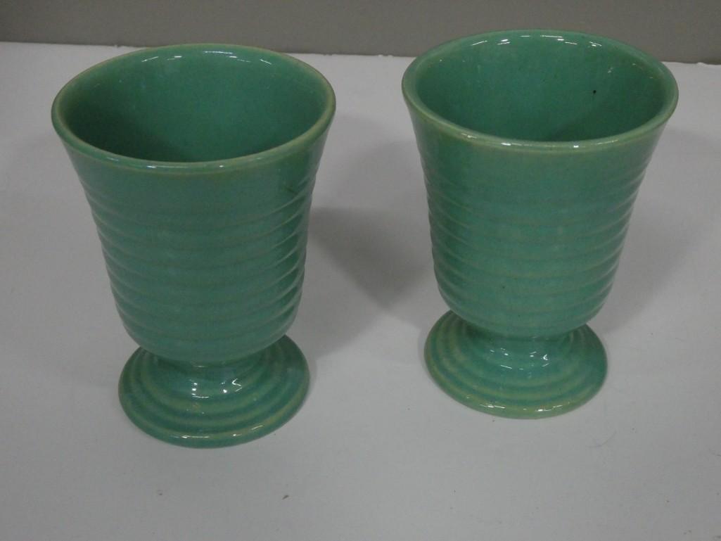 Bauer Wine Goblets: Bauer Wine Goblets . These rare matching pieces are jade green goblets from the Ringware Line of Bauer Pottery. They were made in the 1930's and are in excellent condition.