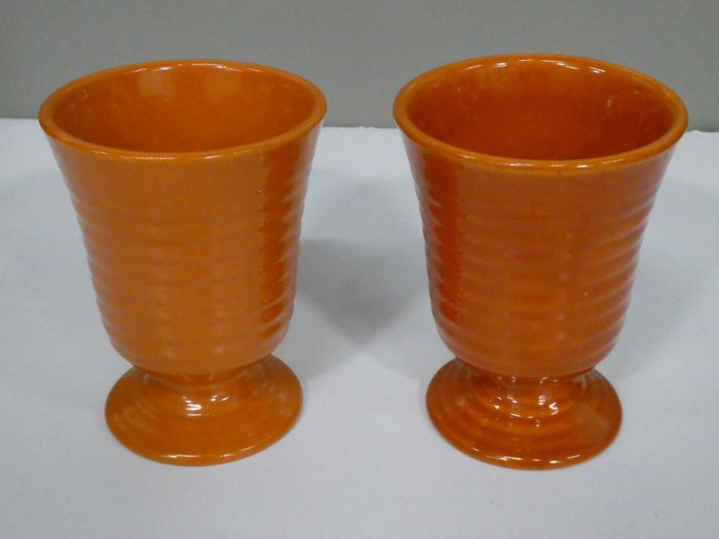 Bauer Wine Goblets: Bauer Wine Goblets . These rare pieces are orange goblets from the Ringware Line of Bauer Pottery. They were made in the 1930's and are in excellent condition.
