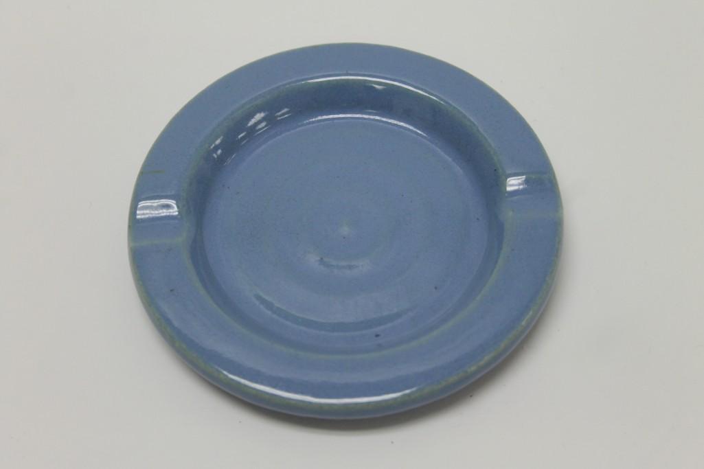Bauer ashtray: Bauer ashtray . Very Rare Delph Blue round ashtray by Bauer. Almost never photographed in Bauer publications because of its rarity
