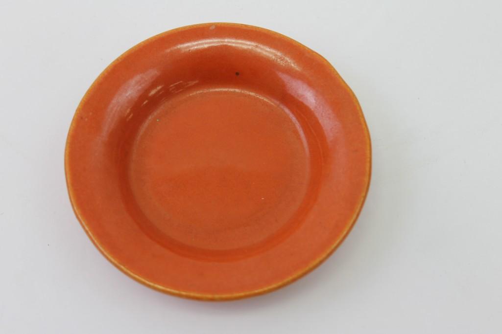 Bauer Butter Plate: Bauer Butter Plate . Bauer Plainware makers created these cute little butter dishes in vibrant colors in the very early 1900's. This is marked 'Bauer' and is in great condition. Very rare.
