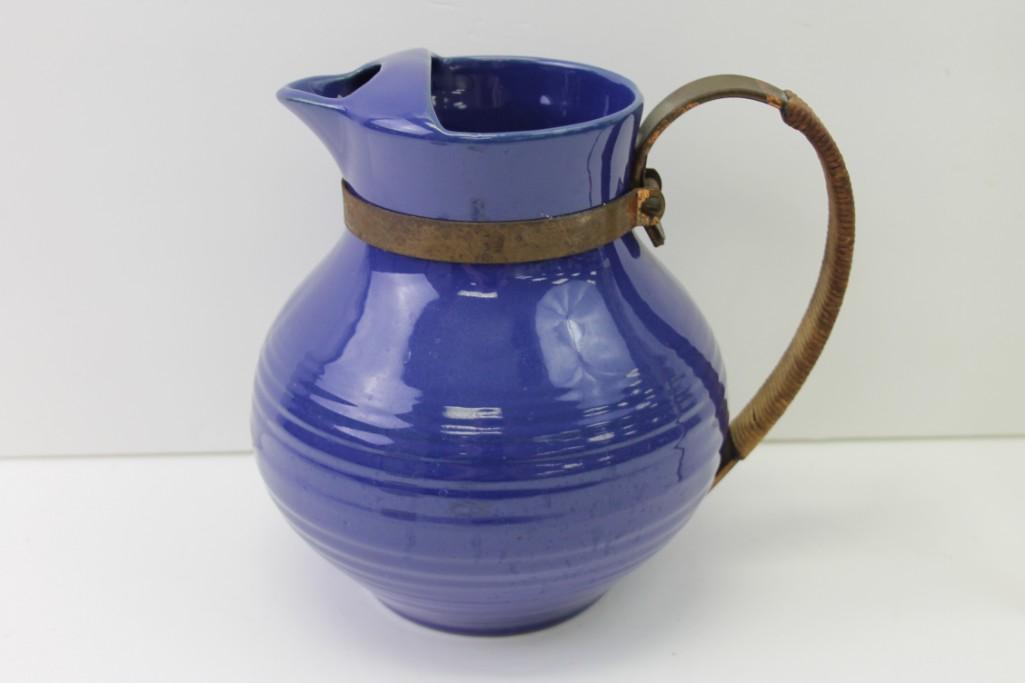 Bauer Ice Lip Pitcher & Raffia/Copper Handle This is a (1 of 8)