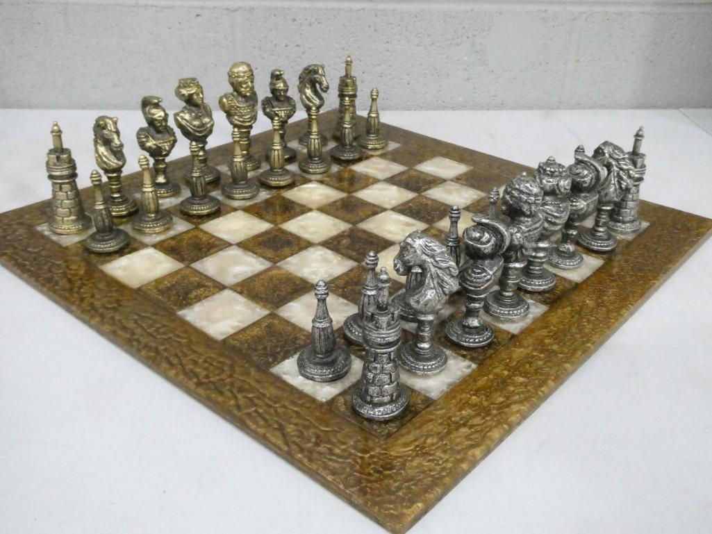 Chess Set with Resin Board and Metal Pieces (1 of 2)
