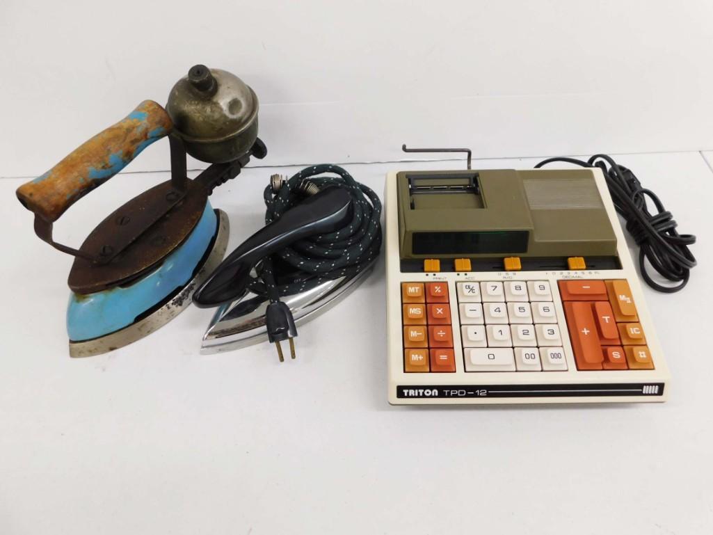Triton TPD12 Printing Calculator and 2 Vintage Irons (1 of 5)