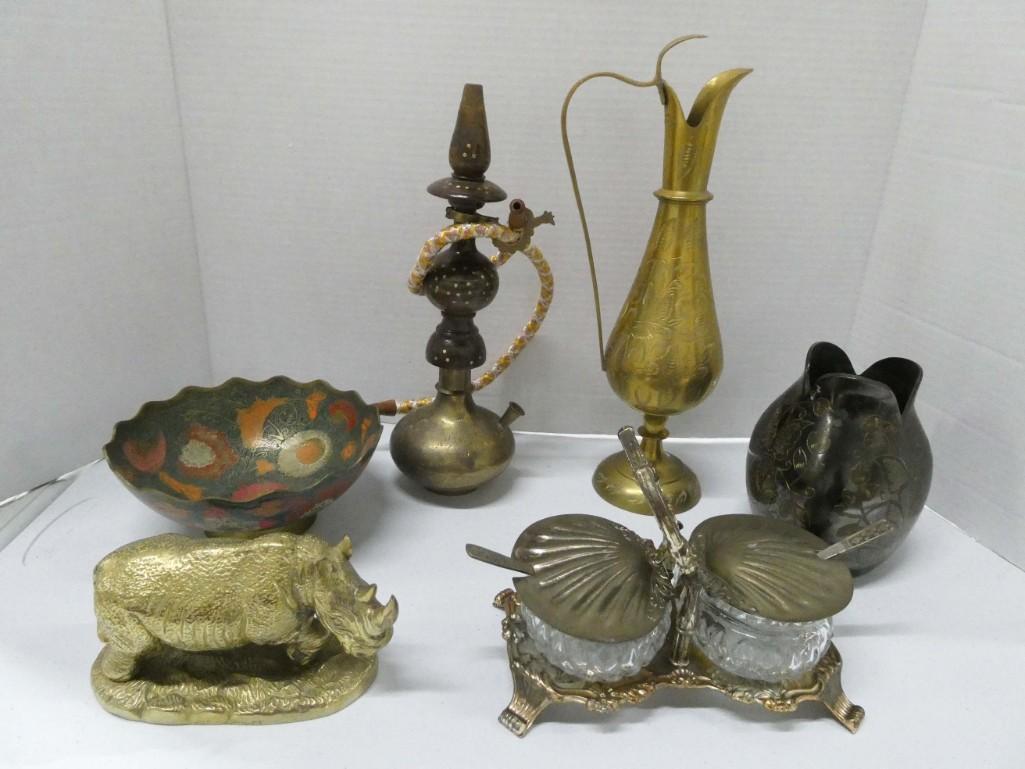 Metal Decor Lot incl Brass Rhinoceros , Silver Plate (1 of 2)