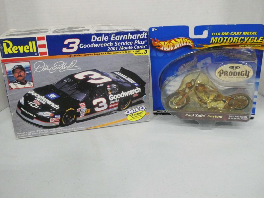 Hot Wheels 1:18 Scale Motorcycle and a Revell Dale: Hot Wheels 1:18 Scale Motorcycle and a Revell Dale Earnhardt Model Car
