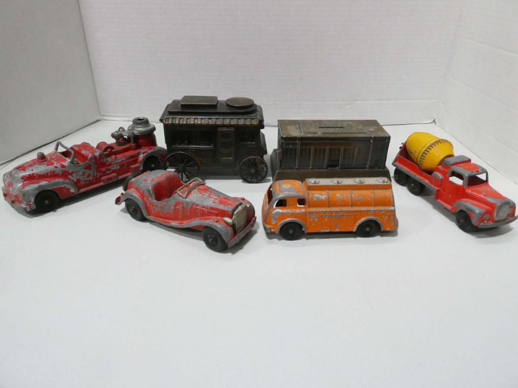 Vintage Metal Toy Cars and a Coin Bank (1 of 1)