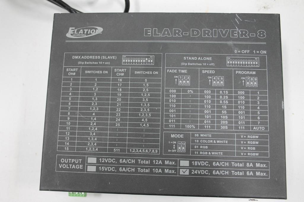 Elation Elar-Driver-8 Universal LED Driver: Elation Elar-Driver-8 Universal LED Driver , unit powers up but is untested.