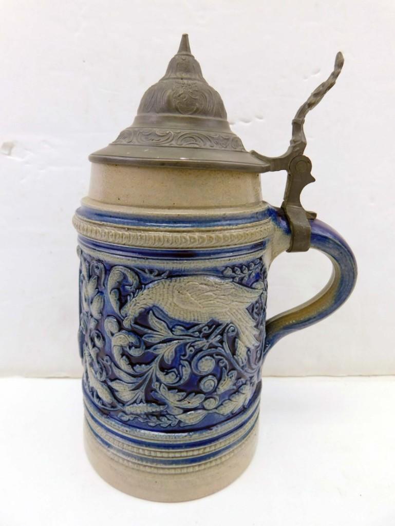 Antique Beer Stein 1/2 L Stoneware with Lid (1 of 7)
