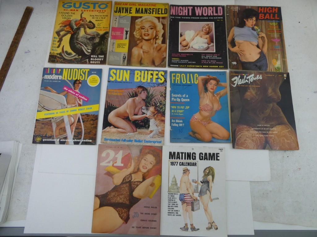 Lot of Vintage Adult Magazines including some from the: Lot of Vintage Adult Magazines including some from the 1950's - includes Gusto, Dream Girl Magazine with Jayne Mansfield, Night Wolrd, Modern Nudist, Sun Buffs, Frolic, High Ball, Flesh Tones, Mat
