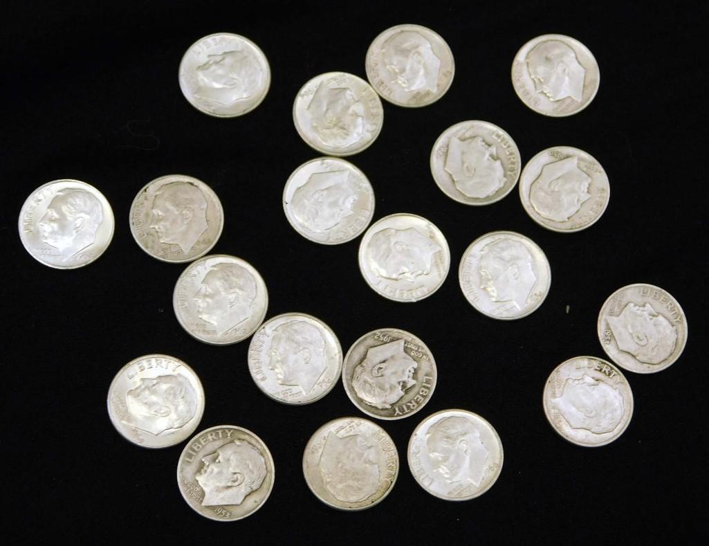 20 Roosevelt Dimes 90% Silver 1964 or Older (1 of 2)
