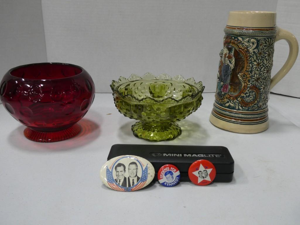 Misc Lot including Beer Stein, Political Buttons, Red (1 of 3)