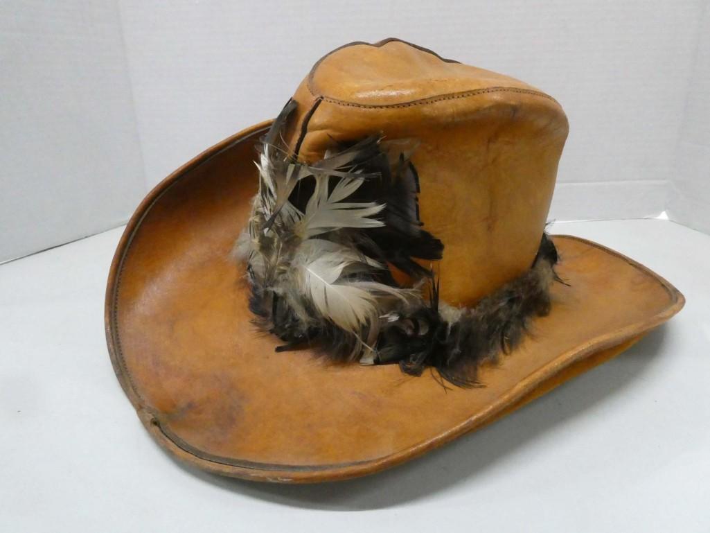 Leather Cowboy Hat with Feathers (1 of 2)