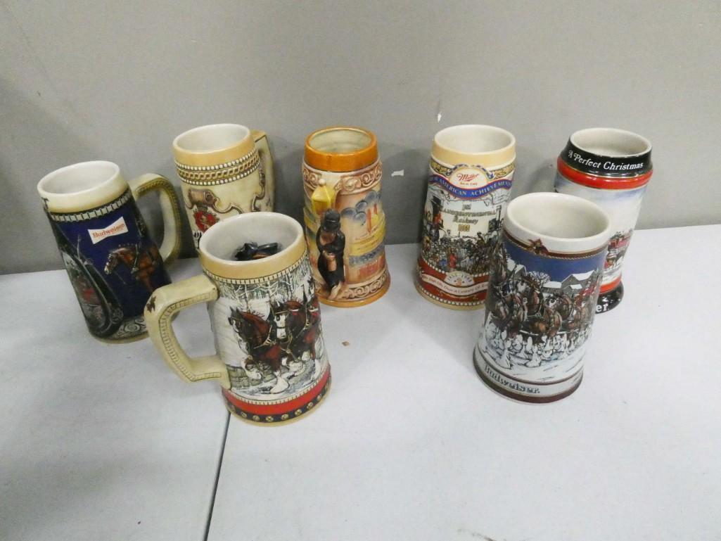 7 Beer Steins incl Budweiser , Strohs , Miller , New (1 of 4)