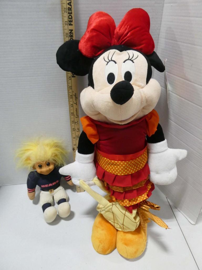 Minnie Mouse Plush and a Chicago Bears Troll Doll: Disney Minnie Mouse Plush and a Chicago Bears Troll Doll