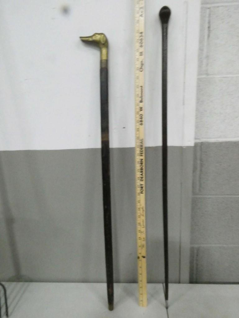 2 Vintage Canes or Walking Sticks 1 with a Brass Dog (1 of 3)