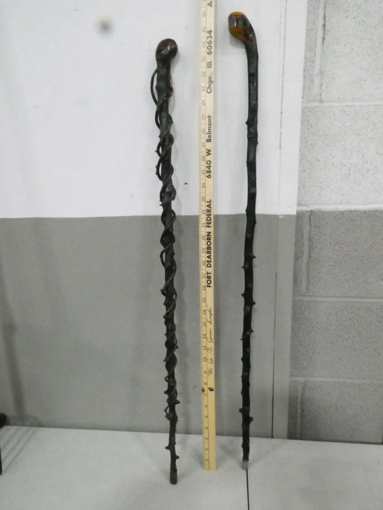 2 Vintage Canes or Walking Sticks 1 with a Vine Design (1 of 2)