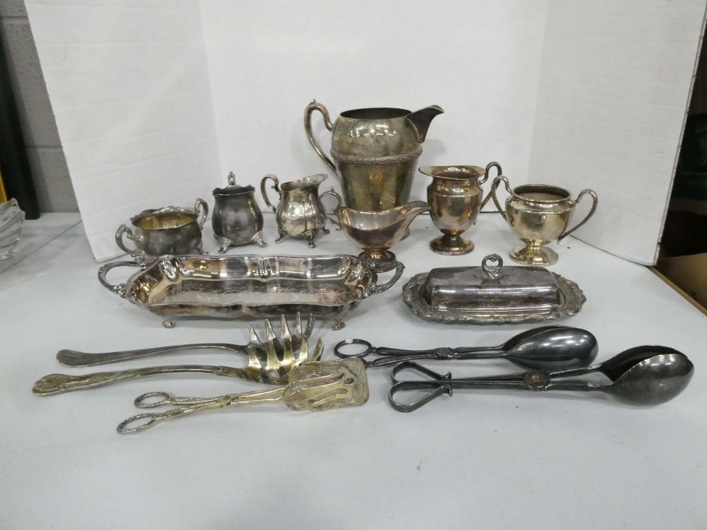 Silver Plate Lot incl Creamers , Sugar Bowls , Butter (1 of 3)