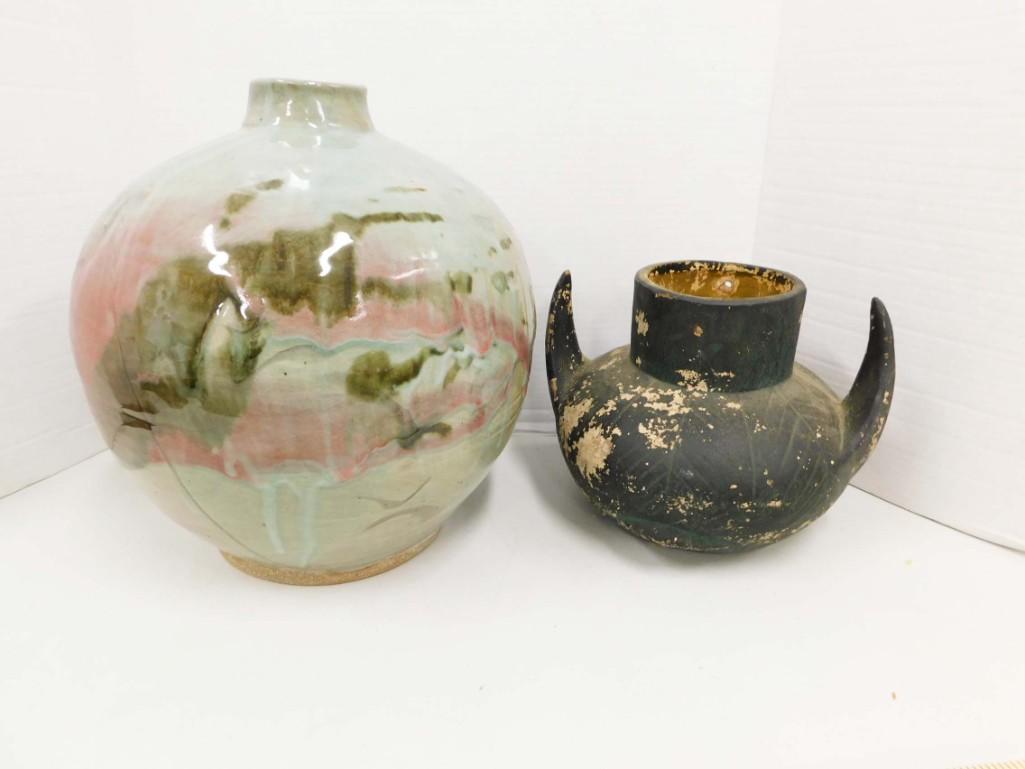 2 Handmade Pottery Vases 1 is Signed AI (1 of 5)