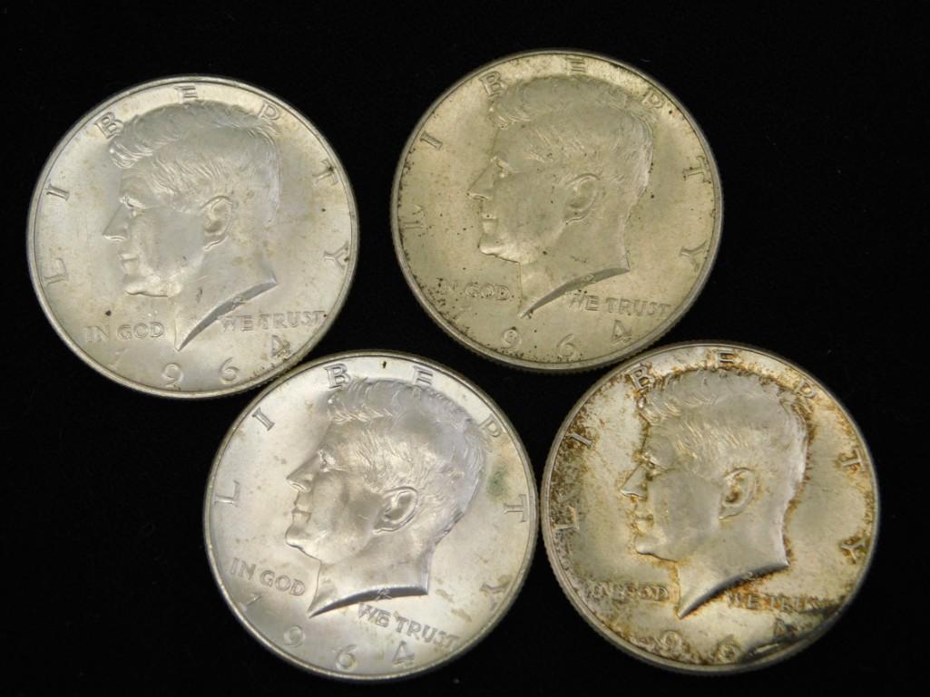 Lot of 4 1964 Kennedy Half Dollars 90% Silver (1 of 4)