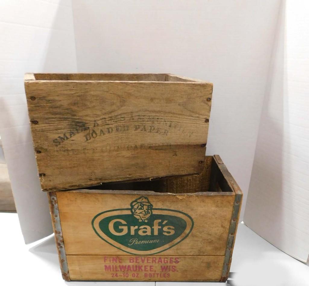 2 Wood Crates incl Graf's Fine Beverages , etc: 2 Wood Crates incl Graf's Fine Beverages , etc