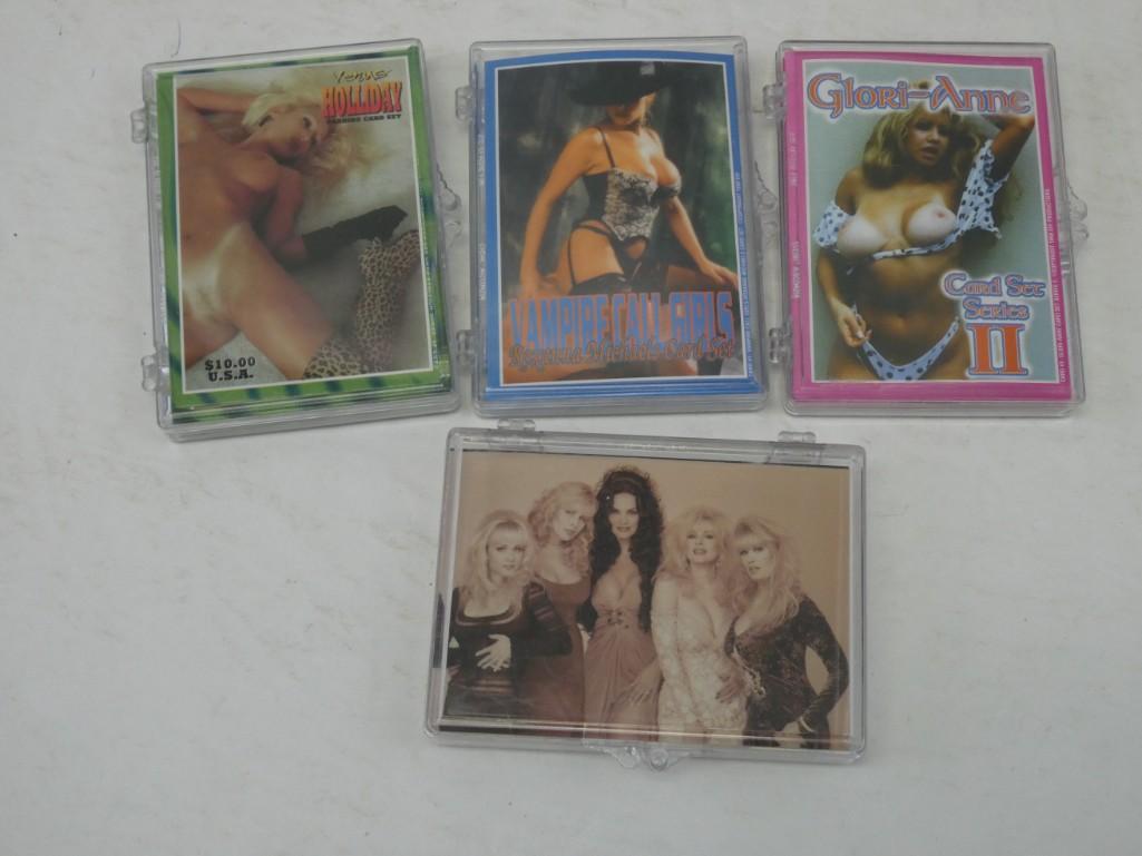 Four Sets of Adult trading Cards featuring Scream: Four Sets of Adult trading Cards featuring Scream Queens - Venus Holiday Card Set, Vampire Call Girls Roxanna Michaels Card Set, Glori-Anne Card Set Series II, Sex Symbol Dynasty Set