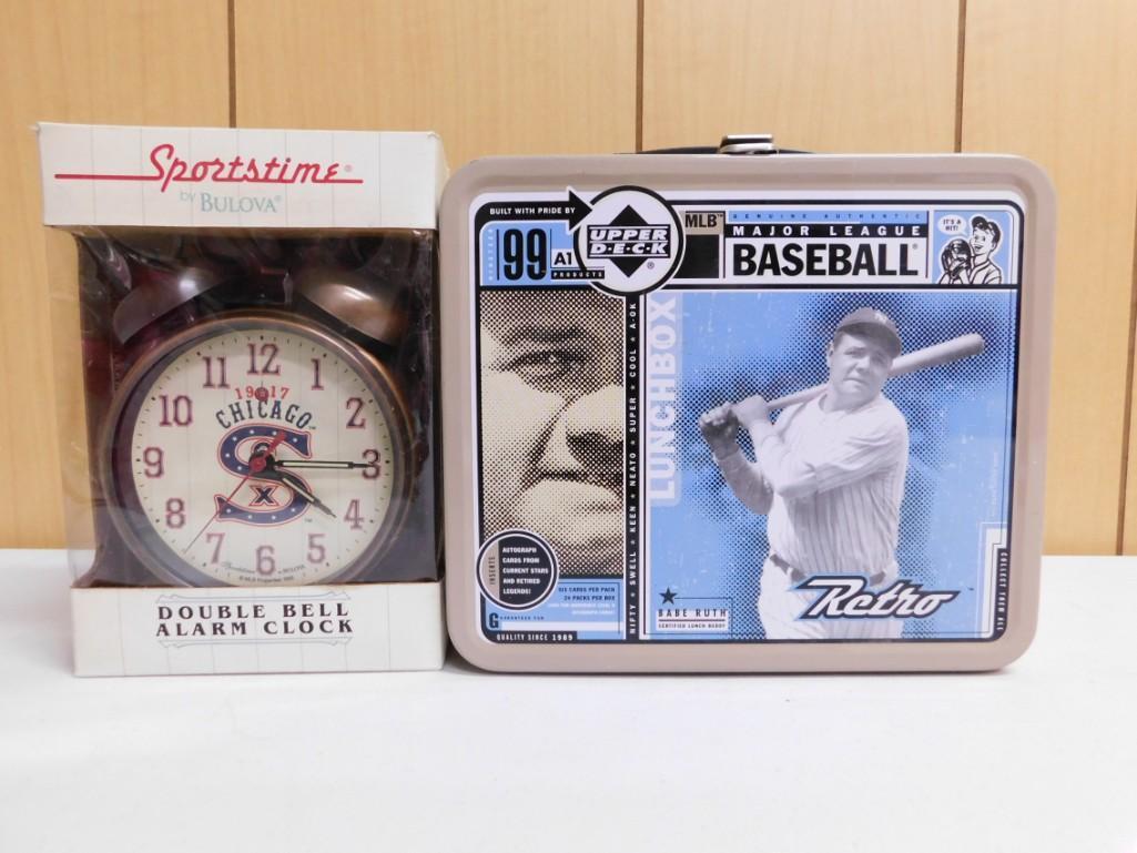 Babe Ruth Retro Repro Metal Lunch Box and Chicago White Sox New Retro Alarm Clock (1 of 5)