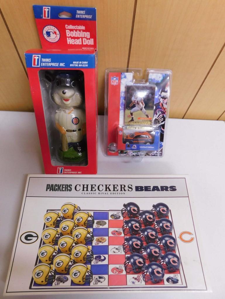 Sports Toys incl Chicago Cubs Bobble Head , Packers vs Bears Checkers , Brian Urlacher Toy Car (1 of 4)