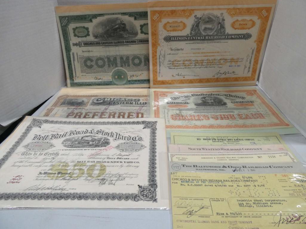 Railroad Ephemera Lot incl Vintage Stock Certificates (1 of 2)