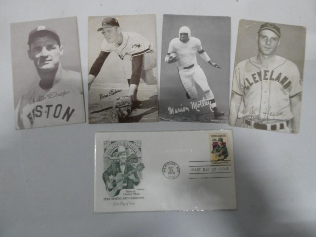 Lot of old Sports cards and First Day issue Jimmy Rodgers Stamp / Postcard (1 of 3)