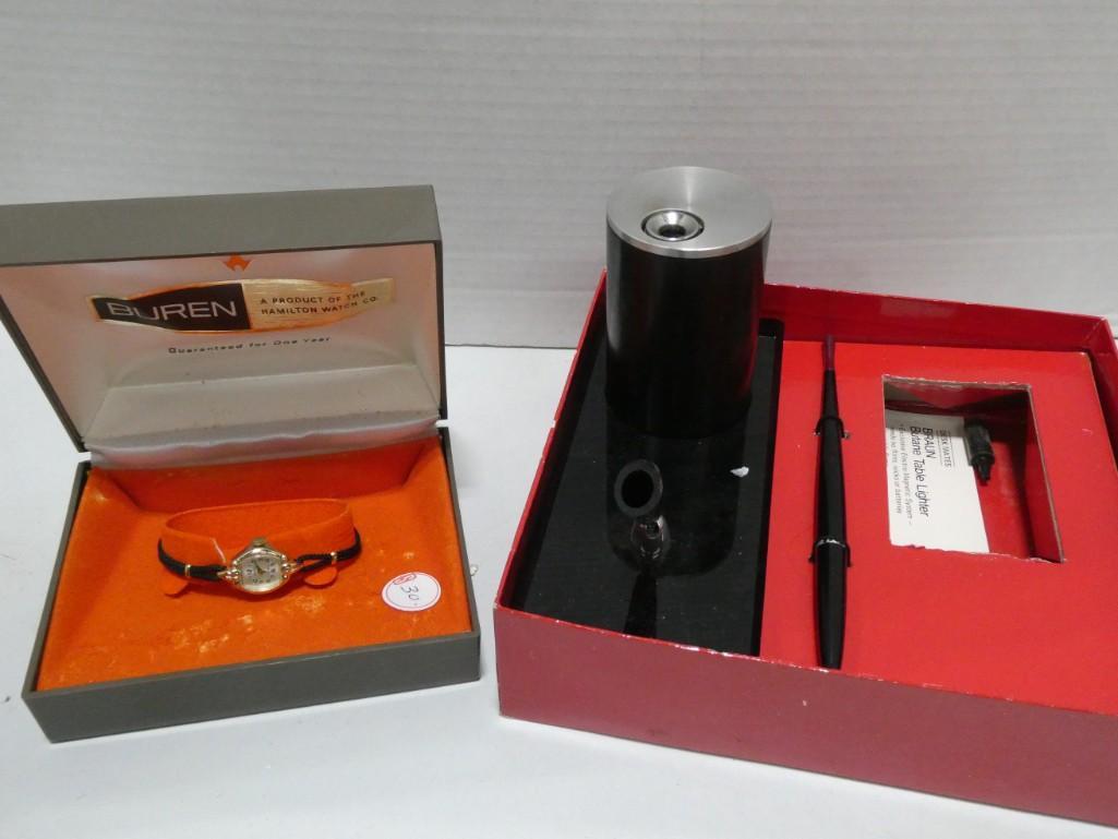 Buren Hamilton Wrist Watch and Braun Butane Table Lighter: Buren Hamilton Wrist Watch and Braun Butane Table Lighter