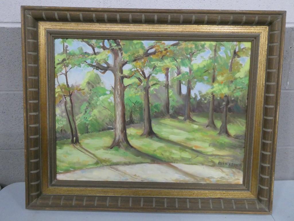 Framed Painting of Trees Signed Ruth Kadden: Framed Painting of Trees Signed Ruth Kadden - Measures roughly 30" x 24.5"