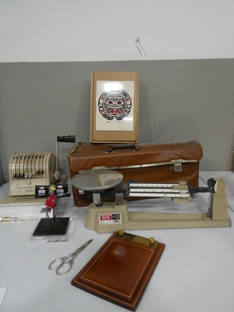 Misc Lot incl Triple Beam Scale , Check Writer , Smalls (1 of 4)