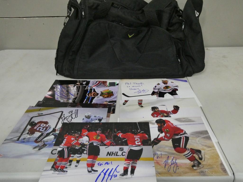 7 Blackhawks Hockey Signed Photos NO COAs all inscribed "To Phil" and a Calloway Promotional Duffle (1 of 4)