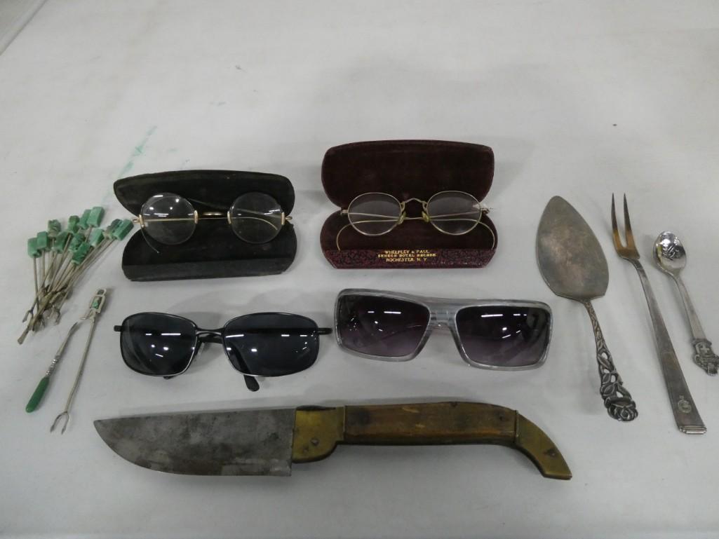 Smalls Lot incl Vintage Glasses , Sunglasses , Kniife , Appetizer Picks , etc: Smalls Lot incl Vintage Glasses , Sunglasses , Kniife , Appetizer Picks , etc