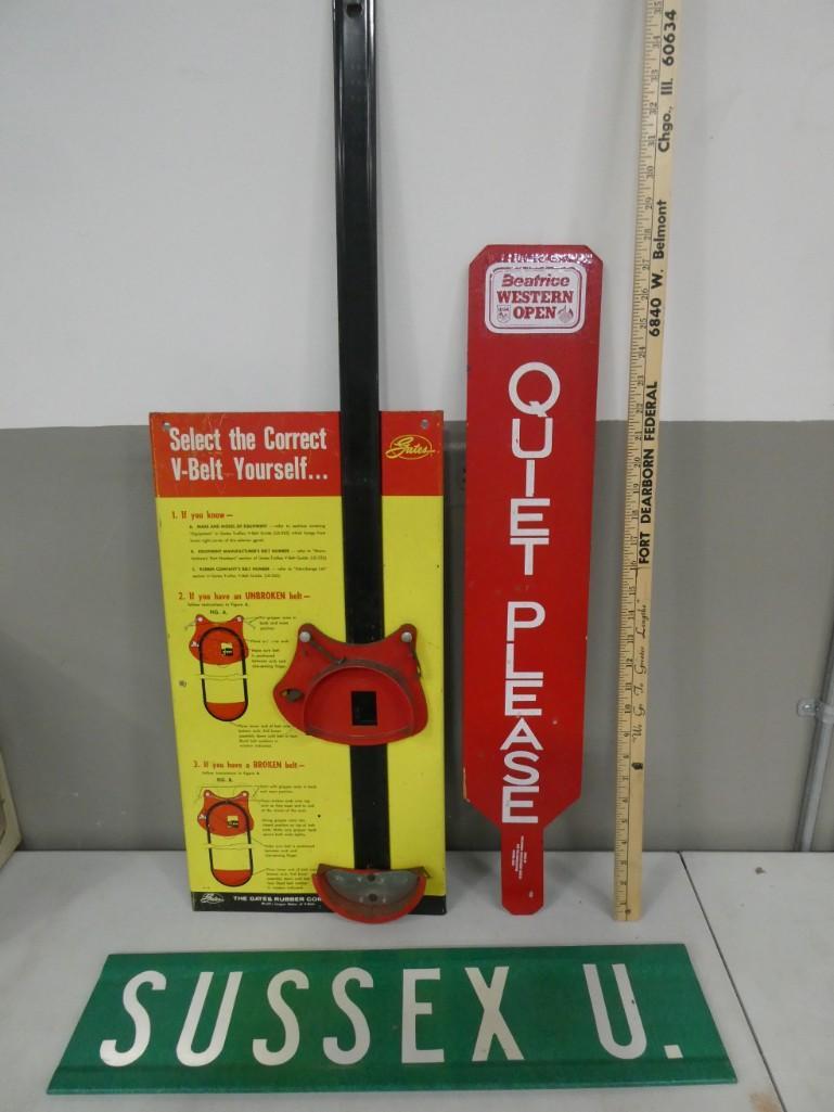 Vintage Gates Store Display and Belt Measurement Tool , Plus a Golf Tournament Sign and Sussex U Sig (1 of 2)
