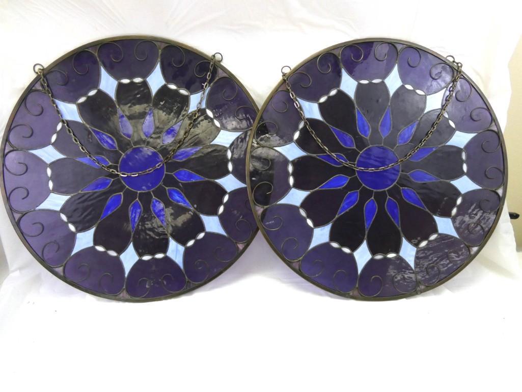Pair of Stained Glass Windows Purple and Blue (1 of 9)
