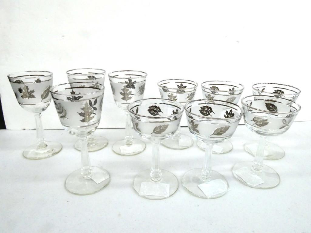 Vintage Libbey Silver Leaf Stemware Glasses incl 3 oz Cocktail and 4 oz Wine: Vintage Libbey Silver Leaf Stemware Glasses incl 3 oz Cocktail and 4 oz Wine